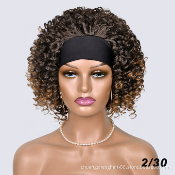 Cheap synthetic wig natural color High Temperature fiber hair kinky curly short synthetic wig headband wigs for black women